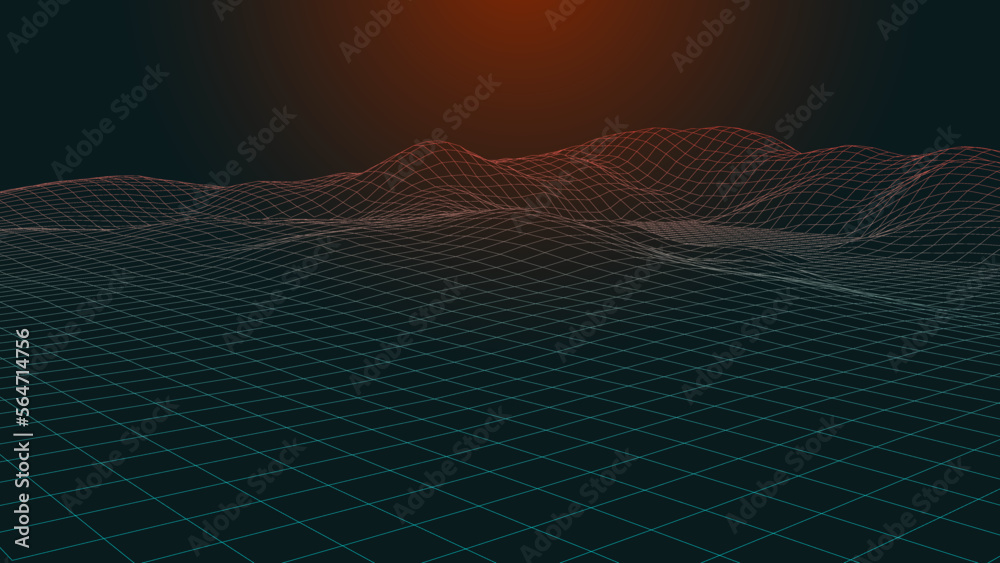 Poster abstract dark background with linear grid. the framework of the landscape. polygonal map of the aren