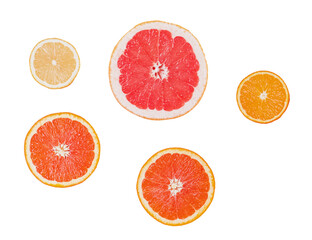 Set of citrus slices: orange, grapefruit, lemon