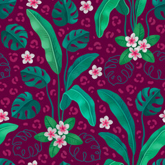Fototapeta premium Hand painted illustration of Tropical leaves and flowers