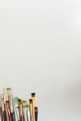 drawing brushes lie on a white background