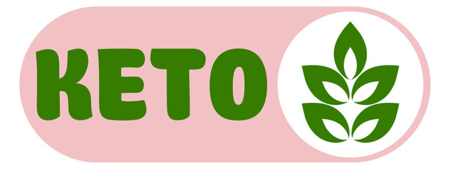Keto keto diet keto food keto product organic eco natural bio vegan sticker label logo icon. Logo with a pattern of green leaves. Ecological products. Vector illustration