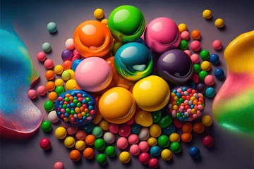 Poster Multicolored candy forming a rainbow colored background © Azar
