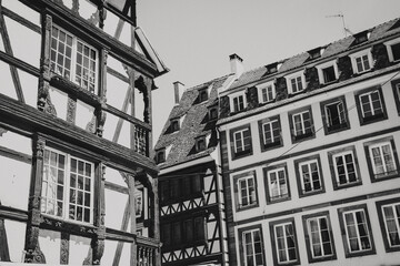 Old House View in Strasbourg black white