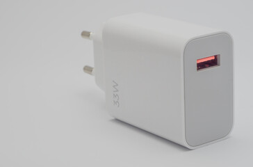 mobile phone fast charger on white background
