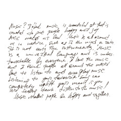 Handwritten ink text background. Letter imitation of vintage writting about music. Old style letters wallpaper. Inscriptions background. illustration for fabric texture