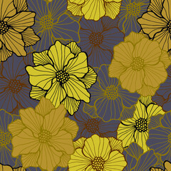 Vibrant camellia blossom seamless design. Hand drawn floral background. Camellia