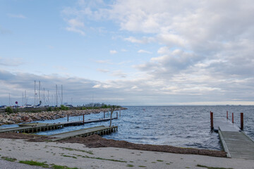 Outdoor scenery around Kastrup Havn marina without people before sunset.