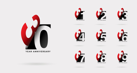 30th anniversary set 31 32 33 34 35 36 37 38 39 vector template. Design for birthday celebration, greeting card and invitation card.