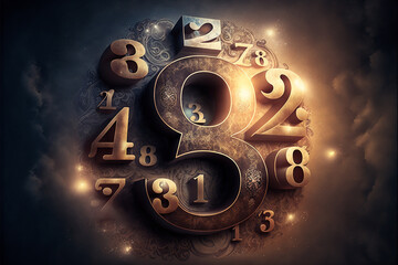 Numerology. The belief that numbers have a special significance and can be used to predict the future or understand the nature of reality. number astrology background. AI generative