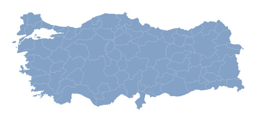Turkey blank map with provinces isolated on a white background. Turkey map background. Vector illustration
