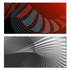 Wavy lines or ribbons. Multicolored striped gradient. Creative unusual background with abstract gradient wave lines for creating trendy banner, poster. Vector eps