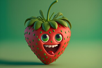 Ripe strawberry cartoon character. Generative AI