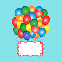 Bundle of balloons for birthdays, weddings, Valentine's Day and parties.  Balloon in cartoon style. Flying balloon with rope.  Isolated background. Holiday card design . Graphic vector.