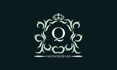 Elegant initial letter Q logo. Vector illustration for restaurant, boutique, hotel, heraldic, jewelry, fashion, business signs or banner, labels.