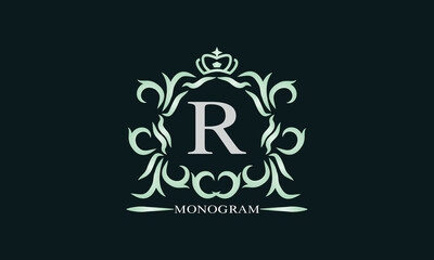 Elegant initial letter R logo. Vector illustration for restaurant, boutique, hotel, heraldic, jewelry, fashion, business signs or banner, labels.