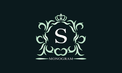 Elegant initial letter S logo. Vector illustration for restaurant, boutique, hotel, heraldic, jewelry, fashion, business signs or banner, labels.