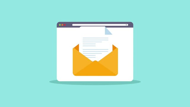 Envelope with documents motion animation concept. Simple web browser window Flat design.