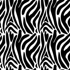 Seamless vector black and white zebra fur pattern. Stylish wild zebra print.