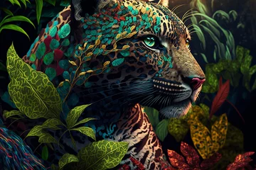 Foto op Plexiglas Jungle Leopard Jaguar Wallpaper Background Generative AI © Lexie