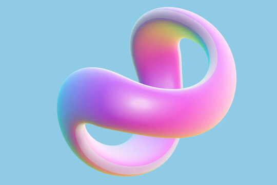 3D twisted pink ring on blue background. Abstract geometric shape - symbol of infinity and endlessness. Beautiful art object and decoration graphic element, EPS 10 vector illustration.