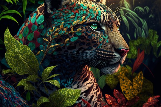 Fototapeta Jungle Leopard Jaguar Wallpaper Background Generative AI