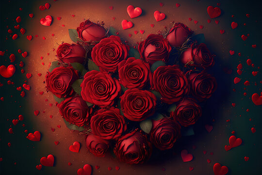 Rote Rosen in Herzform Illustration für Valentinstag, Hochzeiten, Verlobung, Muttertag
