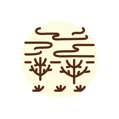 Barren land black line icon. Nature landscape. Pictogram for web page.