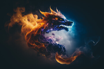 dragon flame and smoke in the dark. Generative AI