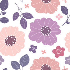 Seamless pattern with cute flowers. Spring pattern. Vector illustration.