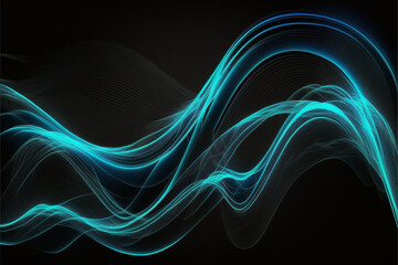 Abstract neon wave. Blue neon linear wave on black background. Modern abstract background. Generative AI