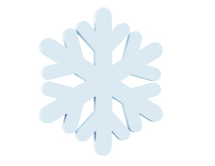 Liquid translucent snowflake made of crystal blue water isolated on white background. 3d render