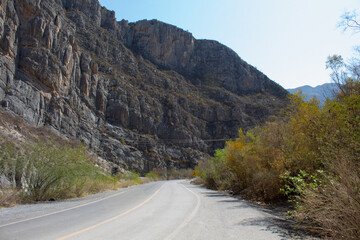 La Huasteca National Park, Monterrey, Nuevo León, Mexico View of the Park, blue sky and rocky mountains