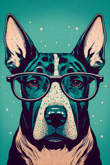 Vintage poster, Dog with glasses illustration Generative AI	
