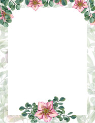 Watercolor card flower card with hellebores. Template for postcard, Save the date, Valentine's day, birthday and mothers day cards, wedding invitation