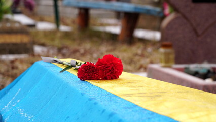 Ukraine. War. The funeral ceremony of a soldier. Funeral ceremony. The funeral of Ukrainian...