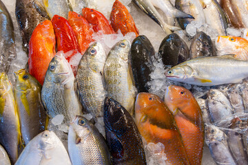 Fresh raw fish selling in wet market