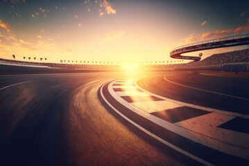Obraz premium Empty race track at sunset, sport background, generative ai