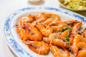 Fresh cooked shrimp dish in Taiwanese food store