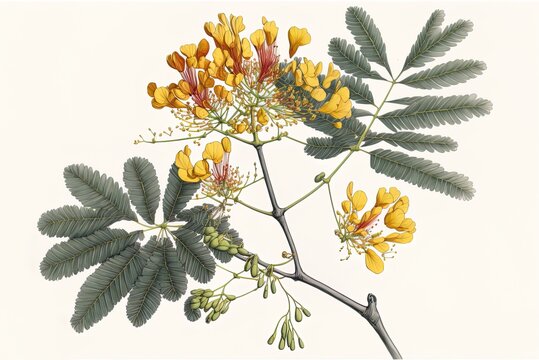sagargota (caesalpinia bonduc) (caesalpinia bonduc). Fever nut, or caesalpinia. plant life in the kalumbibit, a black and white botanical Generative AI