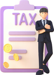 Tax Day Reminder Concept. Businessman submit tax by online concept, online tax payment and report. Business income. 3d illustration.