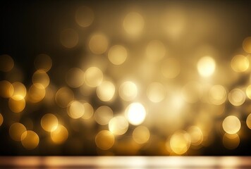 illustration of abstract gold bokeh background,  golden spotlights shine on stage floor in dark room, idea for background, backdrop, mock up Generative Ai