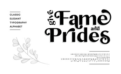 Classic modern alphabet, elegance typography. Elegant letters font and number. Uppercase, lowercase, alternate, ligatures fonts. Vector illustration of font.