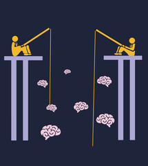 Executive men fishing for intelligent individuals