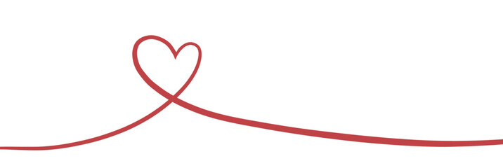 vector heart, line drawing of heart sign on white background . banner, borderline, border, Valentines card illustration, pink heart, single line 
