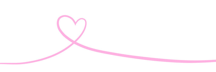 Fototapeta na wymiar vector heart, line drawing of heart sign on white background . banner, borderline, border, Valentines card illustration, pink heart, single line 