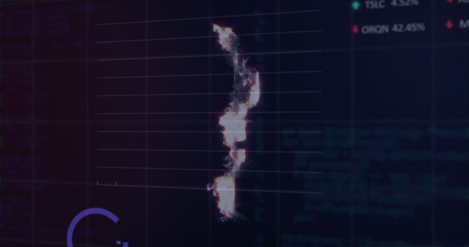 Composition of rouble symbol and data processing on black background