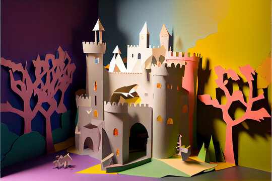 papercraft diorama: medieval castle (generative ai content)