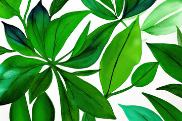 Watercolor pattern with. Tropic planton white background. Generative AI