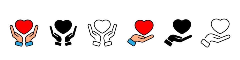 Hand hold heart simple line illustration, conceptual icon
