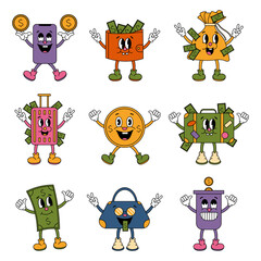 Obraz premium Money characters in groove style. Cartoon style. Vector illustration